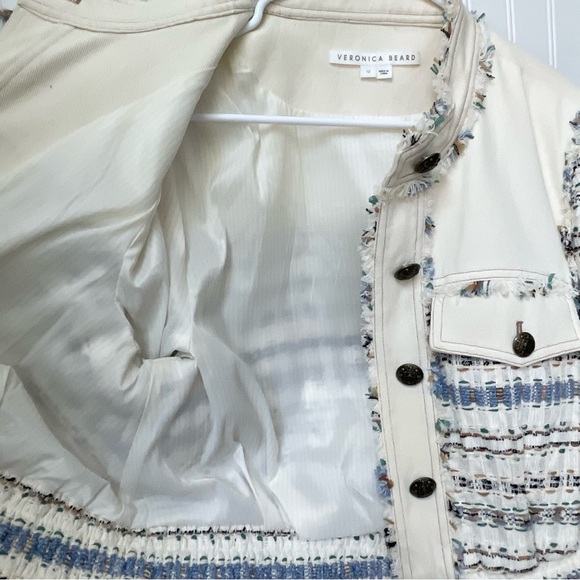Veronica Beard Darren Tweed Jacket Fringe Details Crest Button Size 6 Ecru - Picture 8 of 13